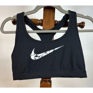 Nike Sports Bra Swoosh Dri-FIT Women’s Black White Logo Size M
